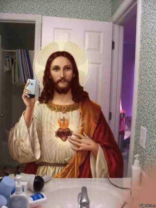 Jesus taking a picture in the mirror