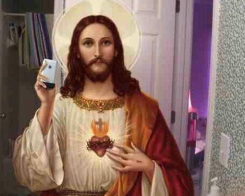 Jesus taking a picture in the mirror